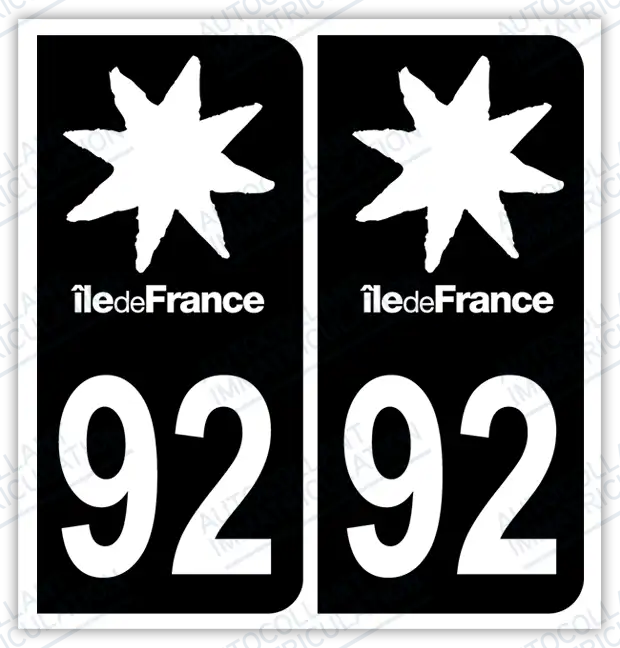 Auto - Autocollant immatriculation 92 – Hauts-de-Seine