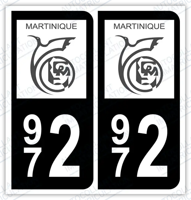 Auto - Autocollant immatriculation 972 – Martinique