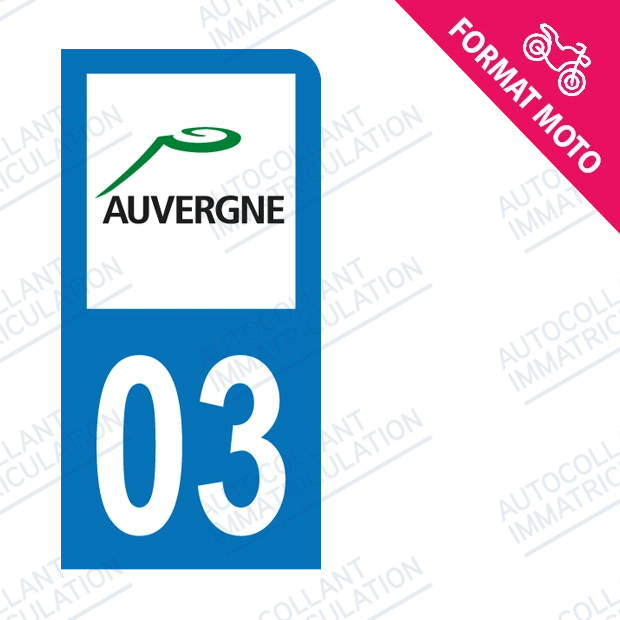 Autocollant plaque immatriculation moto 03 Auvergne