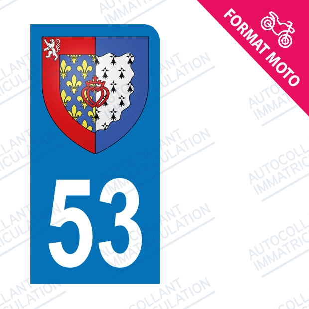 Autocollant plaque immatriculation moto 53 Blason Pays de la Loire