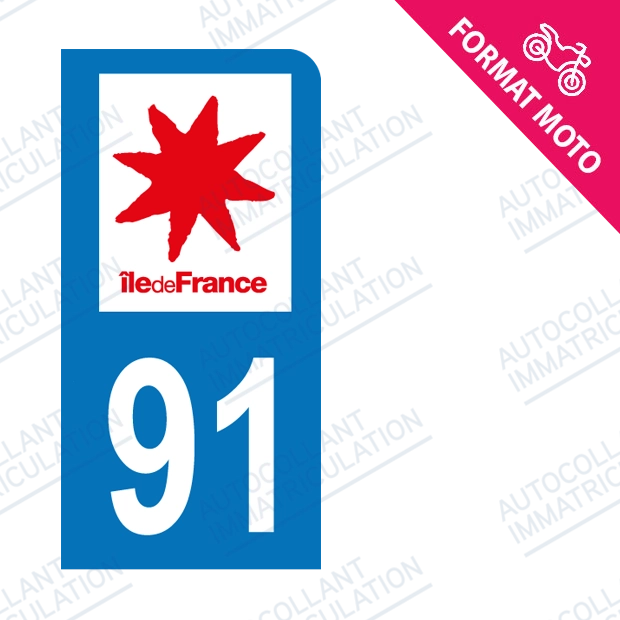 Autocollant plaque immatriculation moto 91 Essonne