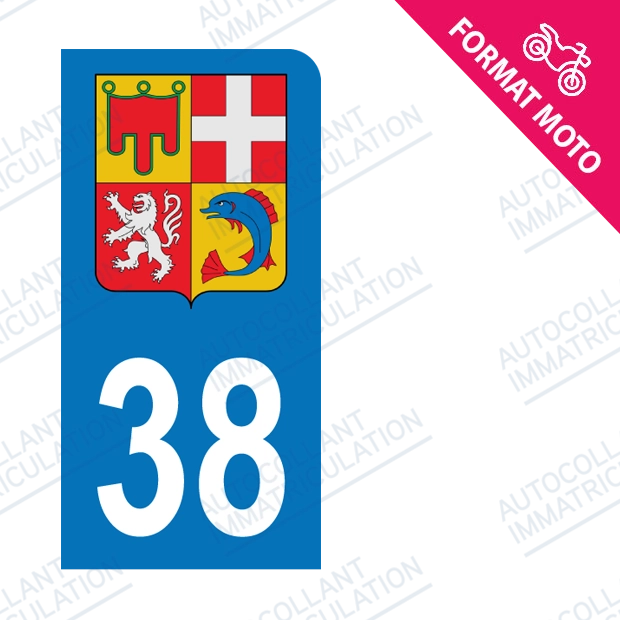 Moto - Sticker immatriculation 38 - Blason Auvergne Rhône Alpes new