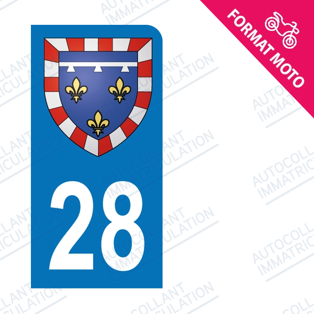 Moto - Autocollant plaque immatriculation 28 - Blason centre val de loire new