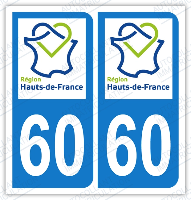 Auto - Sticker immatriculation 60 - Nouvelle région Hauts-de-France