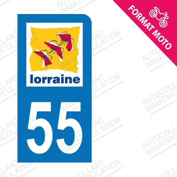 Moto - Sticker immatriculation 55 - Meuse new