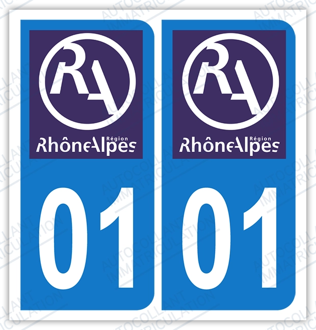 Auto - Autocollant immatriculation 01 - Nouveau logo Rhône Alpes