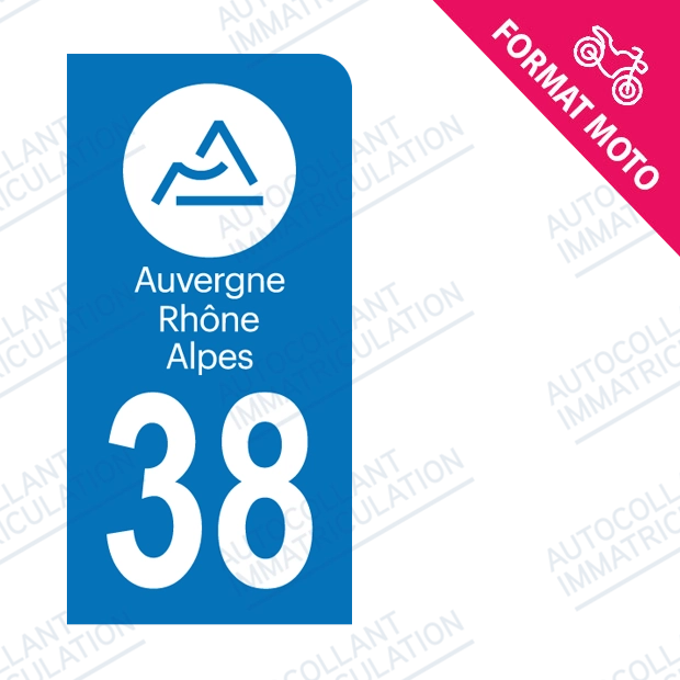 Moto - Sticker immatriculation 38 - Nouvelle région Auvergne Rhône Alpes new
