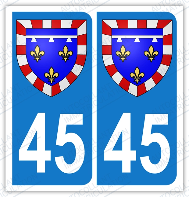 Auto - Sticker immatriculation 45 - Blason centre val de Loire