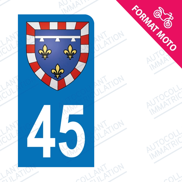 Moto - Sticker immatriculation 45 - Blason centre val de Loire new
