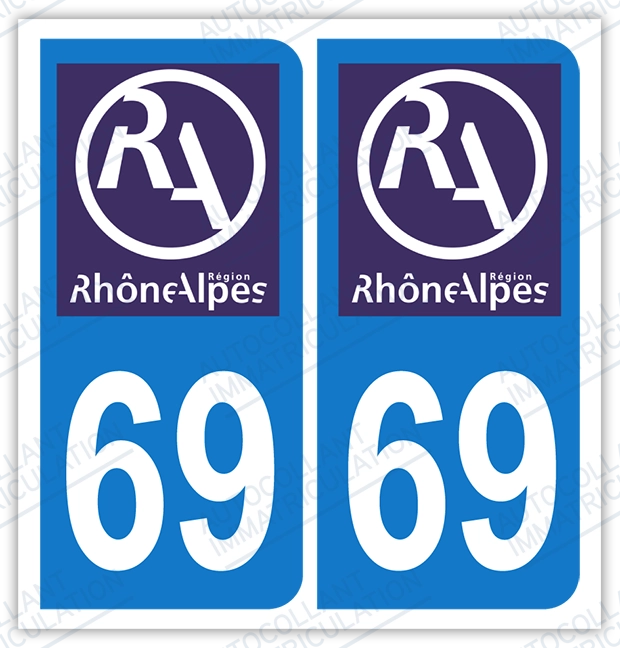 Auto - Sticker immatriculation 69 – Rhône Alpes