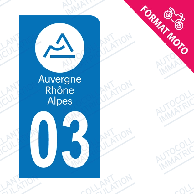 Moto - Sticker immatriculation 03 - Allier - Nouvelle région Auvergne Rhône Alpes new