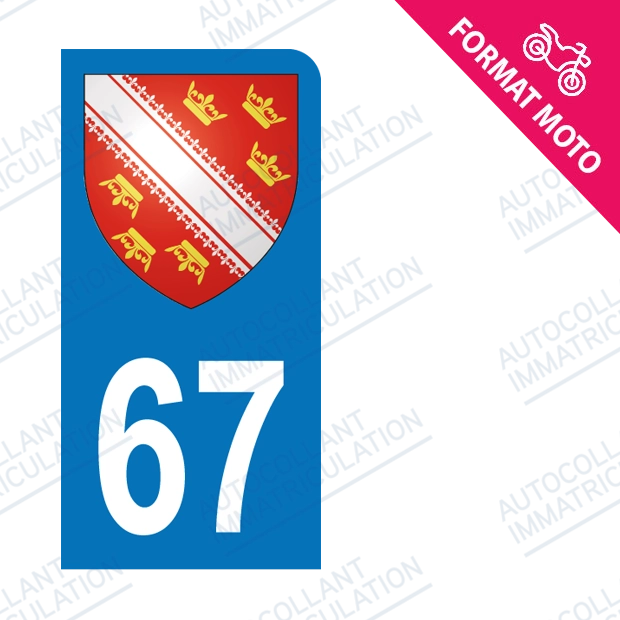 Moto - Sticker immatriculation 67 - Blason Alsace new