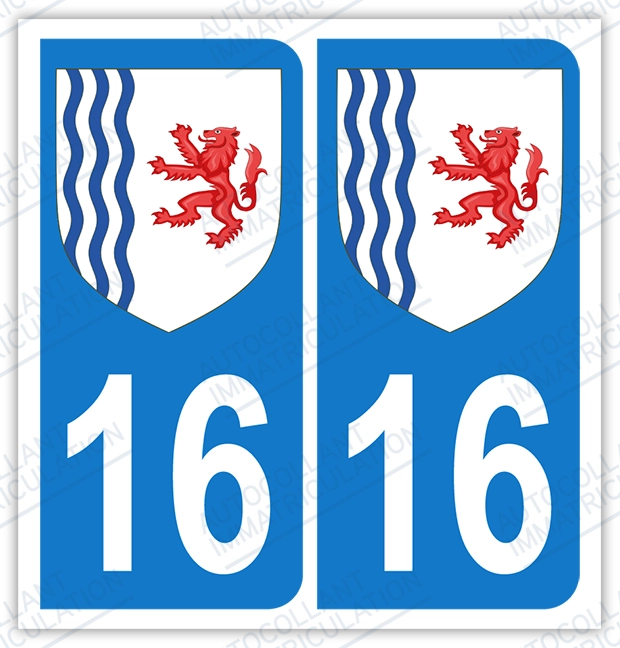 Auto - Sticker immatriculation 16 - Blason Nouvelle Aquitaine