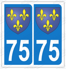 Auto - Sticker immatriculation 75 - Blason Ile de France