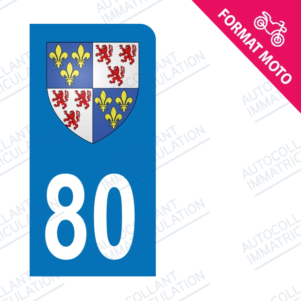Moto - Sticker immatriculation 80 - Blason Picardie new