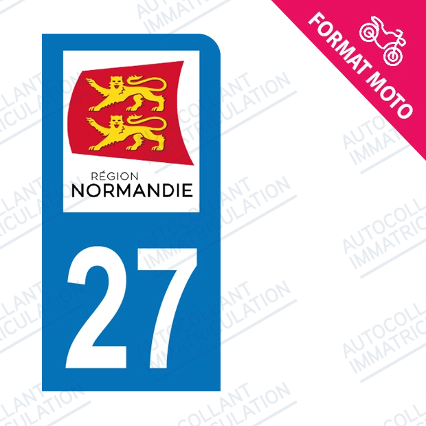 Moto - Sticker immatriculation 27 - Nouvelle région Normandie new