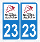 Auto - Sticker immatriculation 23 - Nouvelle Aquitaine