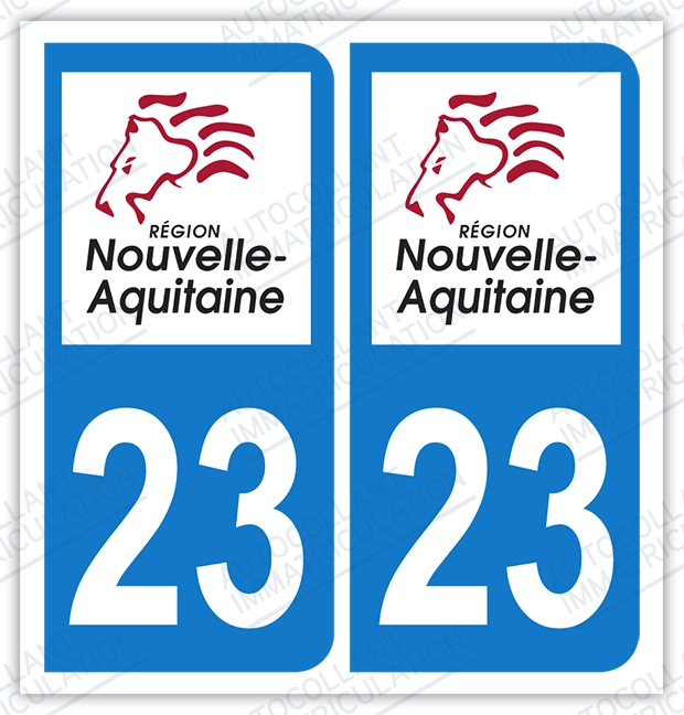 Auto - Sticker immatriculation 23 - Nouvelle Aquitaine