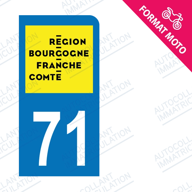 Moto - Sticker immatriculation 71 - Nouvelle région Bourgogne Franche-Comté new