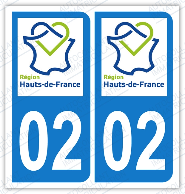 Auto - Sticker immatriculation 02 - Nouvelle région Hauts-de-France