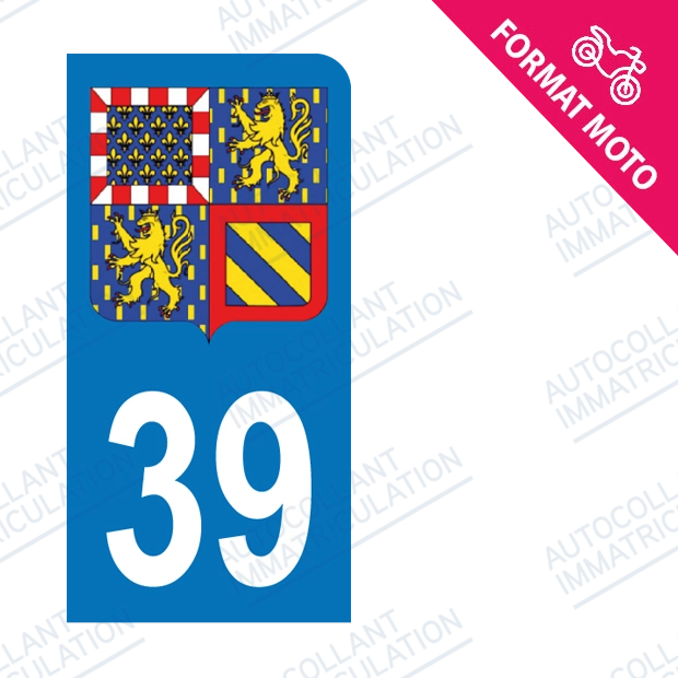 Moto - Sticker immatriculation 39 - Blason Bourgogne Franche-Comté new