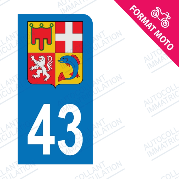 Moto - Sticker immatriculation 43 - Blason Auvergne Rhône Alpes new