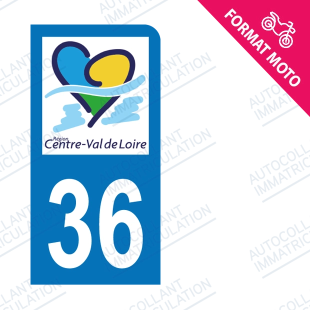 Moto - Autocollant plaque immatriculation 36 - Centre - Val de Loire new