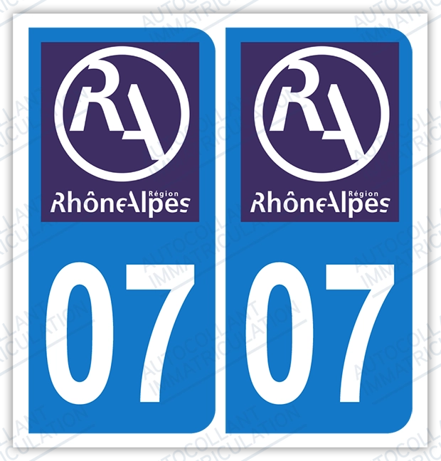 Auto - Sticker immatriculation 07 - Nouveau logo Rhône Alpes