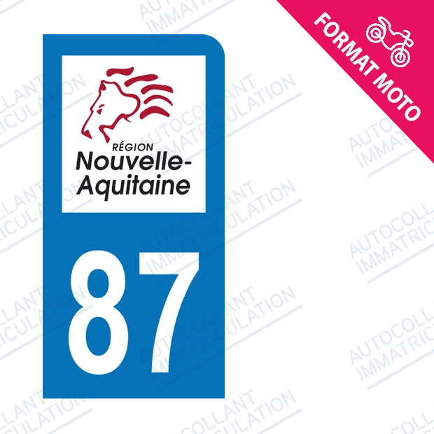 Moto - Sticker immatriculation 87 - Nouvelle Aquitaine new
