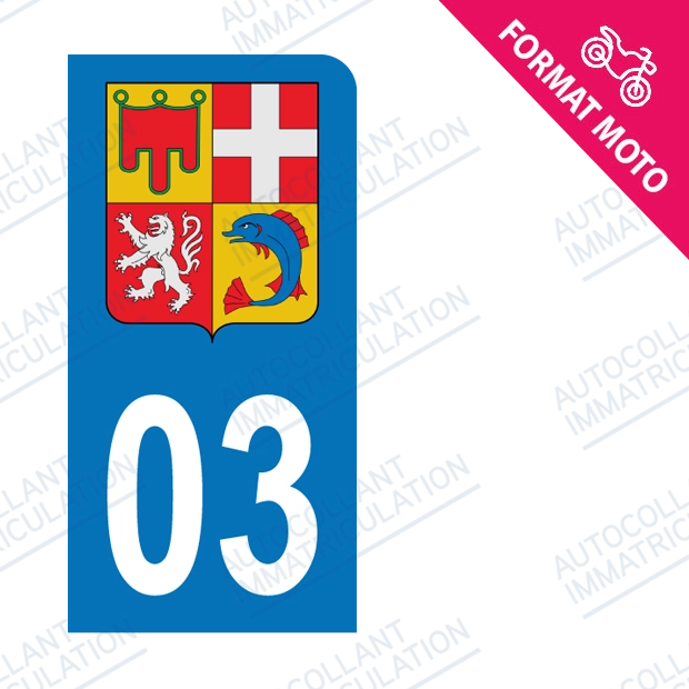 Moto - Sticker immatriculation 03 - Allier - Blason Auvergne Rhône Alpes new