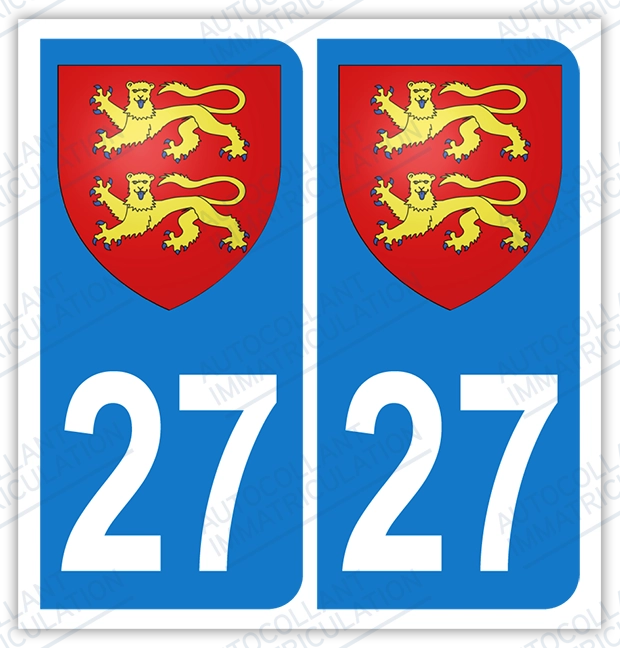 Auto - Sticker immatriculation 27 - Blason Normandie