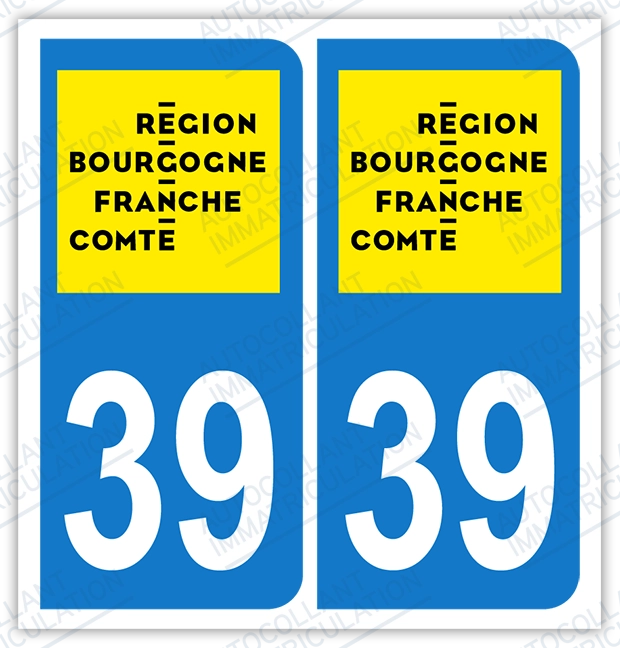Auto - Sticker immatriculation 39 - Nouvelle région Bourgogne Franche-Comté
