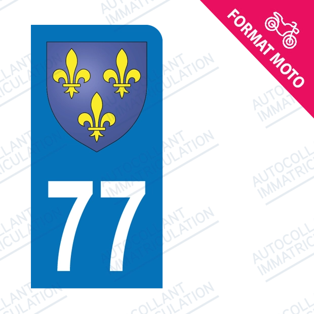 Moto - Sticker immatriculation 77 - Blason Ile de France new