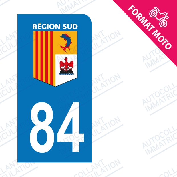 Moto - Sticker immatriculation 84 - Région Sud new