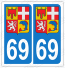 Auto - Sticker immatriculation 69 - Blason Auvergne Rhône Alpes