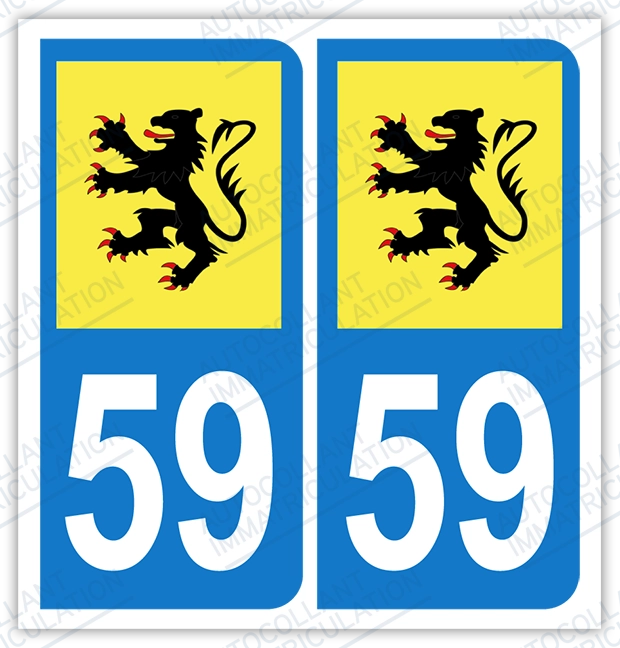Auto - Sticker immatriculation 59 - Nord - Flandres