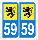 Auto - Sticker immatriculation 59 - Nord - Flandres