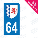 Moto - Sticker immatriculation 64 - Blason Nouvelle Aquitaine new