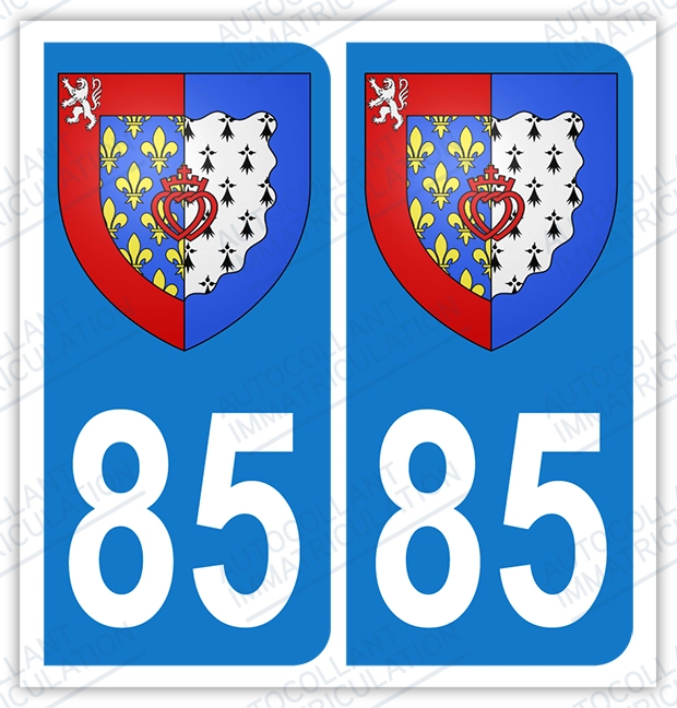 Auto - Sticker immatriculation 85 - Blason Pays de la loire