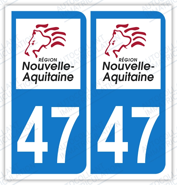 Auto - Sticker immatriculation 47 - Nouvelle Aquitaine