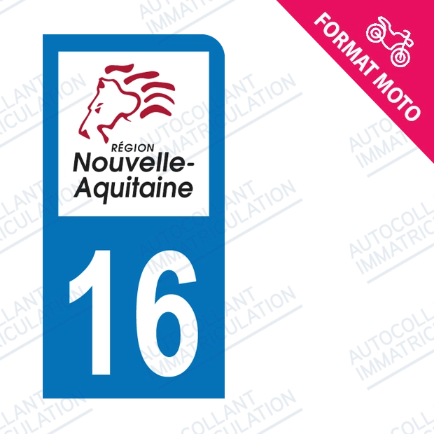 Moto - Sticker immatriculation 16 - Nouvelle Aquitaine new