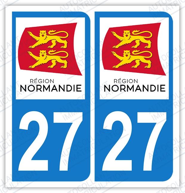 Auto - Sticker immatriculation 27 - Nouvelle région Normandie