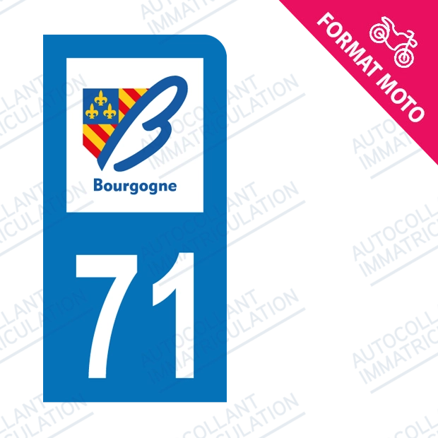 Moto - Sticker immatriculation 71 - Saône et Loire new