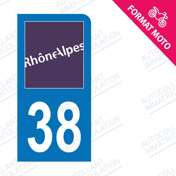 Moto - Sticker immatriculation 38 - Isère new