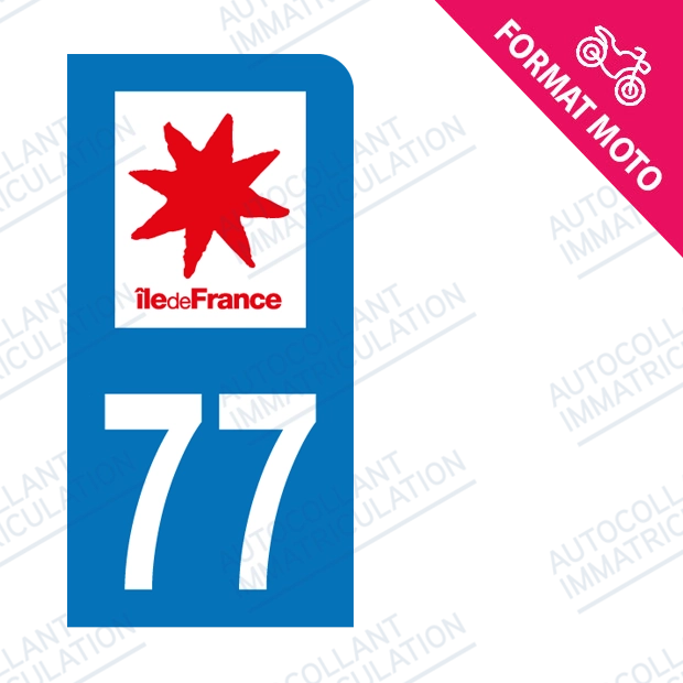 Moto - Sticker immatriculation 77 - Seine et Marne new