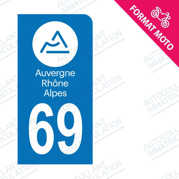 Moto - Sticker immatriculation 69 - Rhône - Nouvelle région Auvergne Rhône Alpes new