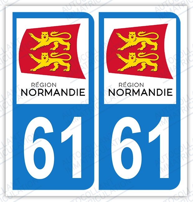 Auto - Sticker immatriculation 61 - Nouvelle région Normandie