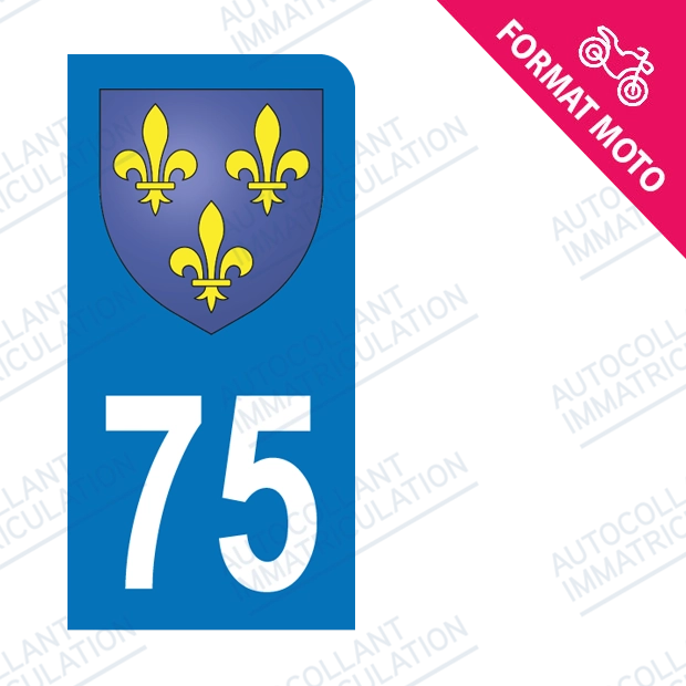Moto - Sticker immatriculation 75 - Blason Ile de France new