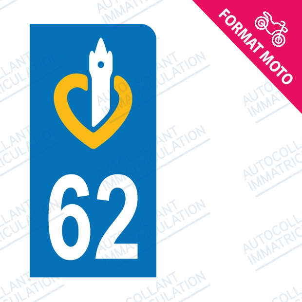 Moto - Sticker immatriculation 62 - Pas de Calais new