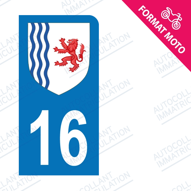 Moto - Sticker immatriculation 16 - Blason Nouvelle Aquitaine new
